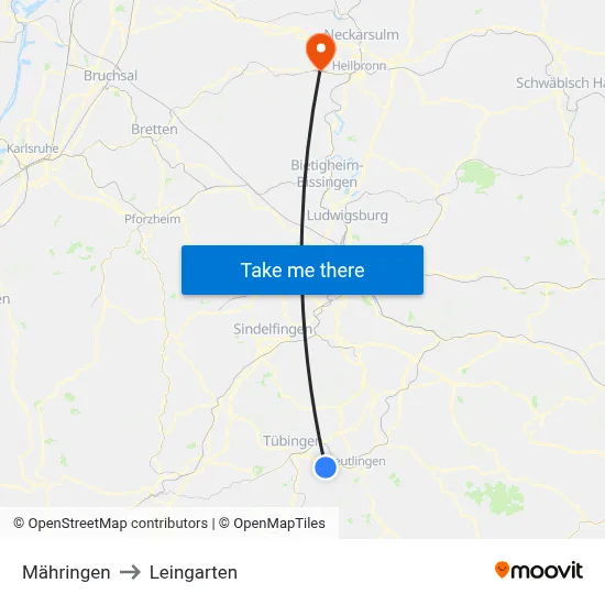 Mähringen to Leingarten map