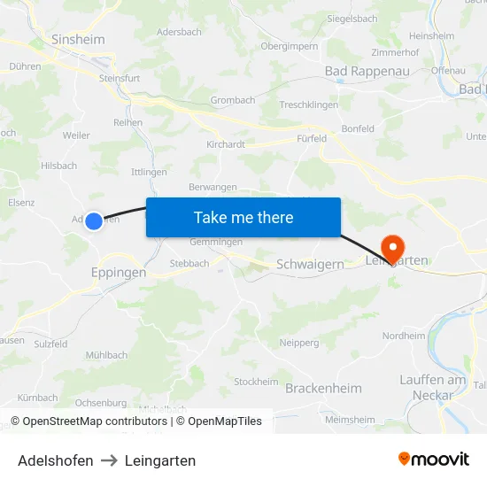 Adelshofen to Leingarten map