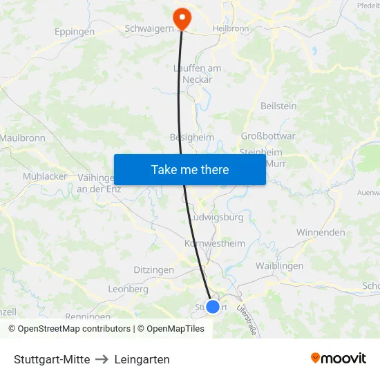 Stuttgart-Mitte to Leingarten map