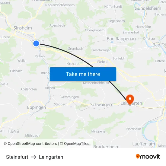 Steinsfurt to Leingarten map