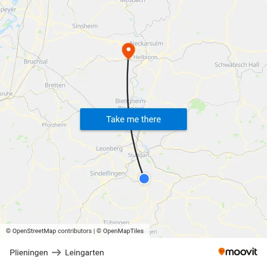 Plieningen to Leingarten map