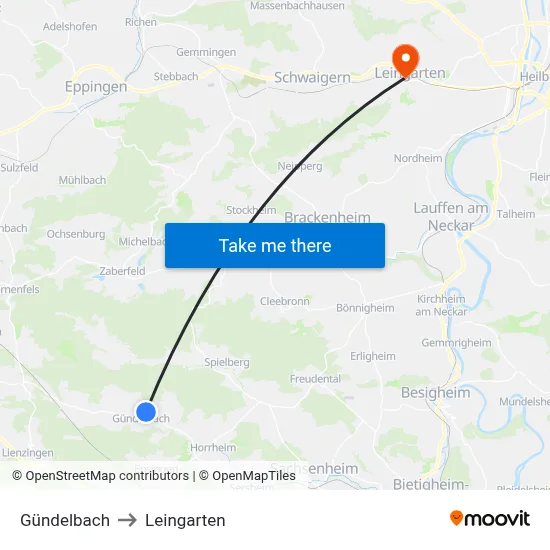 Gündelbach to Leingarten map