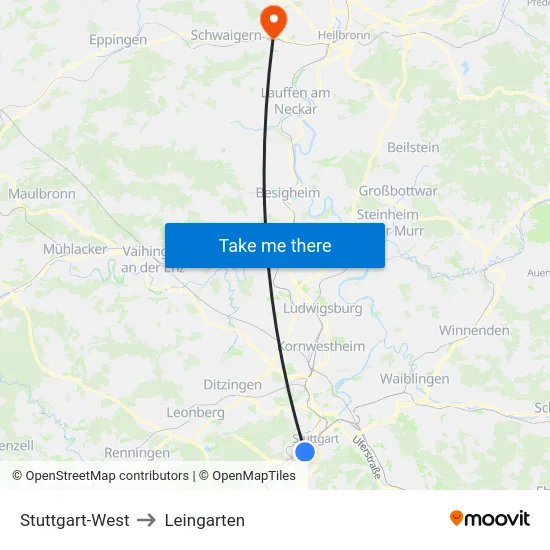 Stuttgart-West to Leingarten map
