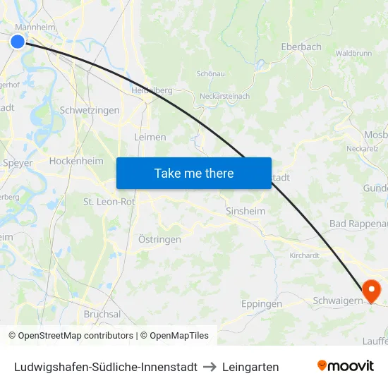 Ludwigshafen-Südliche-Innenstadt to Leingarten map