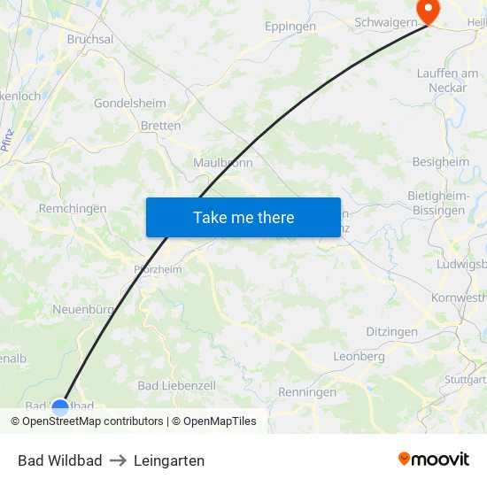 Bad Wildbad to Leingarten map
