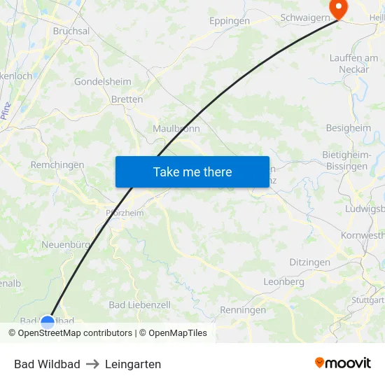 Bad Wildbad to Leingarten map