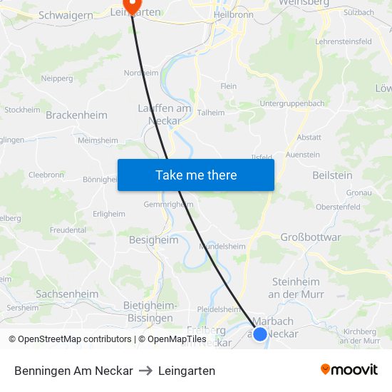 Benningen Am Neckar to Leingarten map