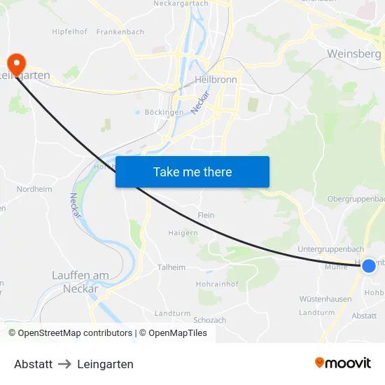 Abstatt to Leingarten map