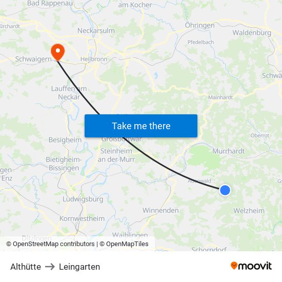 Althütte to Leingarten map
