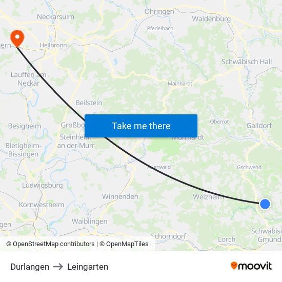 Durlangen to Leingarten map