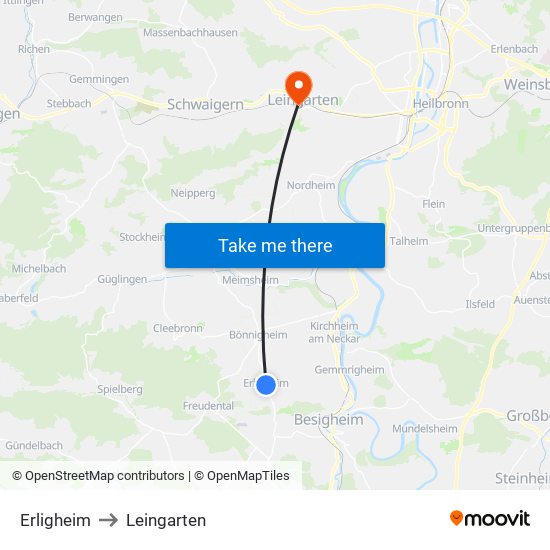 Erligheim to Leingarten map