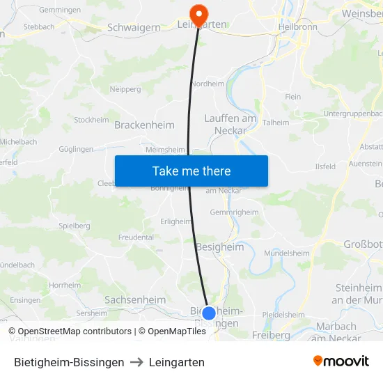 Bietigheim-Bissingen to Leingarten map