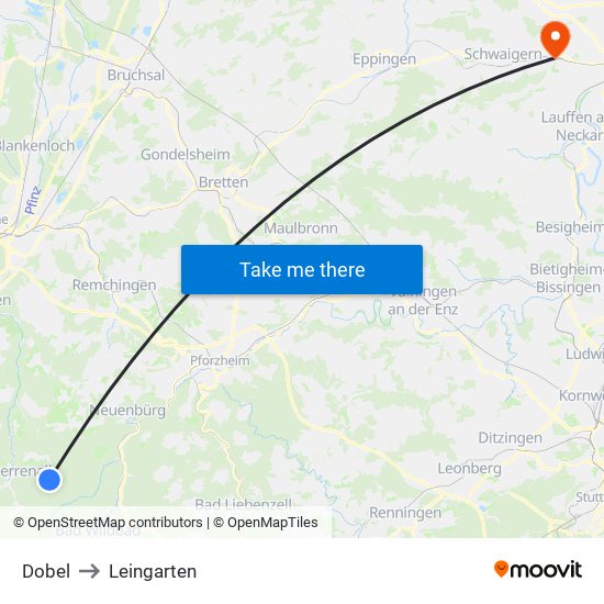 Dobel to Leingarten map