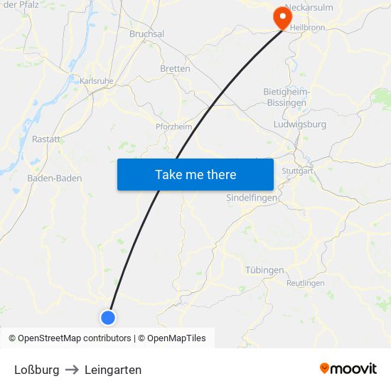 Loßburg to Leingarten map