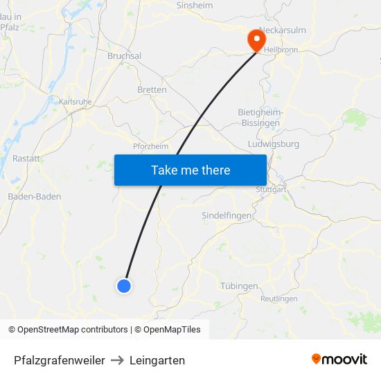 Pfalzgrafenweiler to Leingarten map