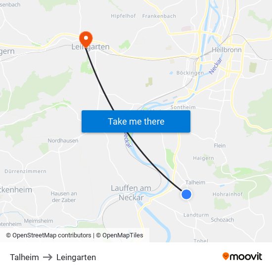 Talheim to Leingarten map