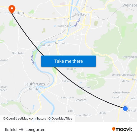 Ilsfeld to Leingarten map