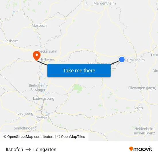 Ilshofen to Leingarten map