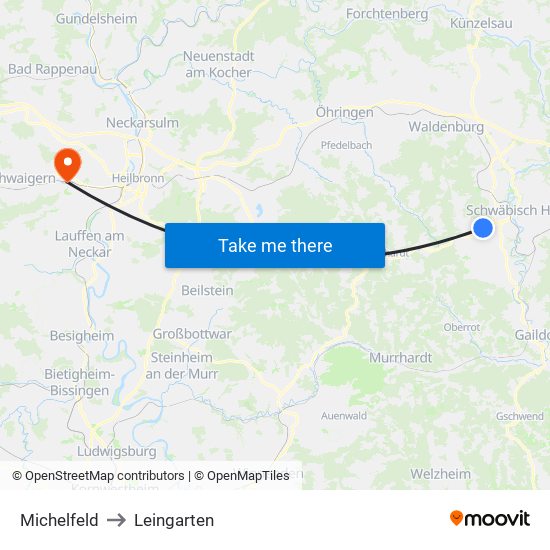 Michelfeld to Leingarten map