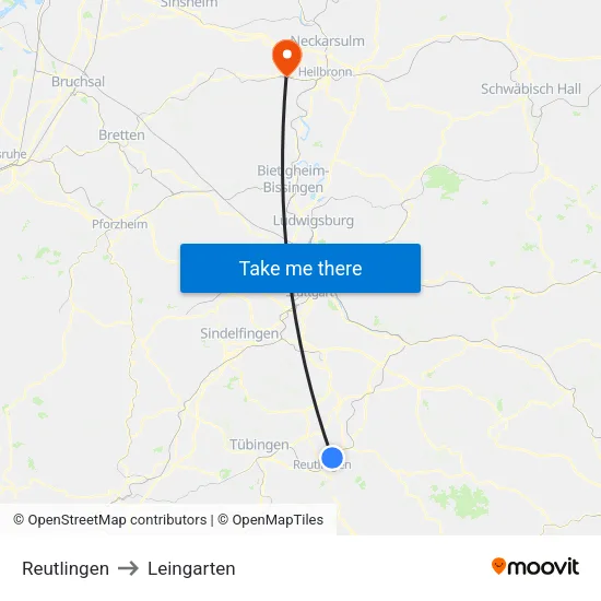 Reutlingen to Leingarten map