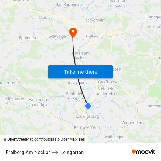 Freiberg Am Neckar to Leingarten map