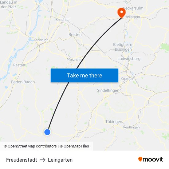 Freudenstadt to Leingarten map