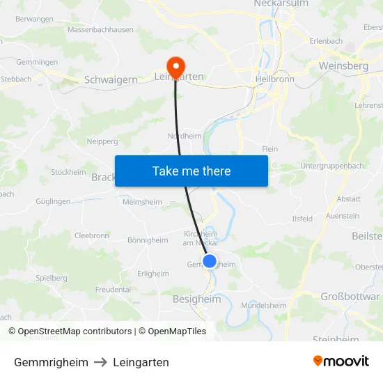 Gemmrigheim to Leingarten map