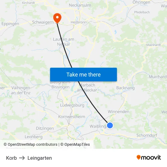 Korb to Leingarten map