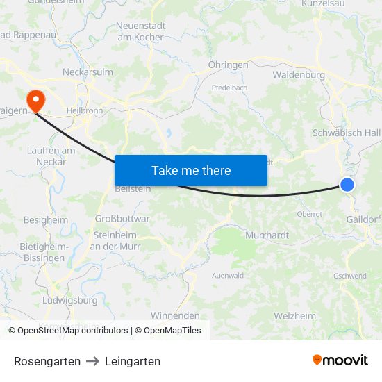 Rosengarten to Leingarten map