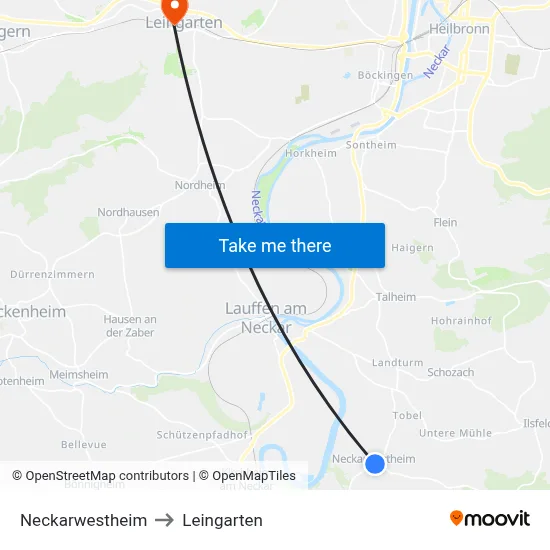 Neckarwestheim to Leingarten map