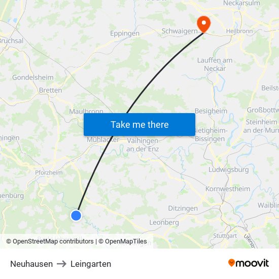 Neuhausen to Leingarten map