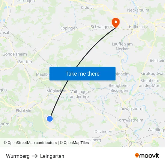 Wurmberg to Leingarten map