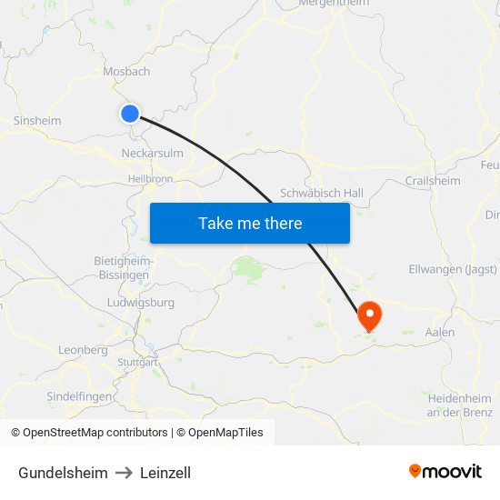 Gundelsheim to Leinzell map