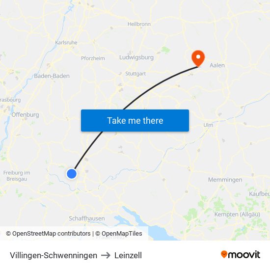 Villingen-Schwenningen to Leinzell map