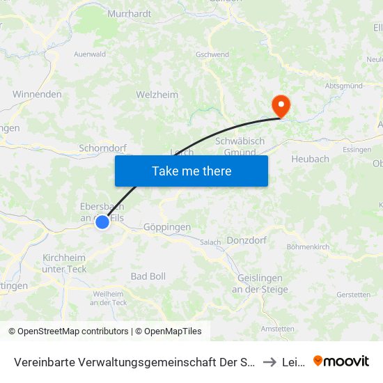 Vereinbarte Verwaltungsgemeinschaft Der Stadt Ebersbach An Der Fils to Leinzell map