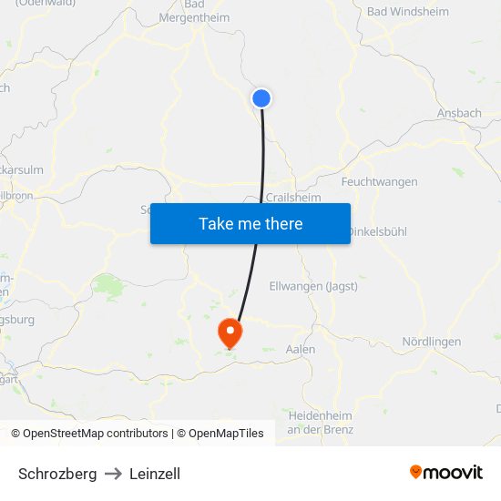 Schrozberg to Leinzell map