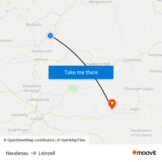 Neudenau to Leinzell map