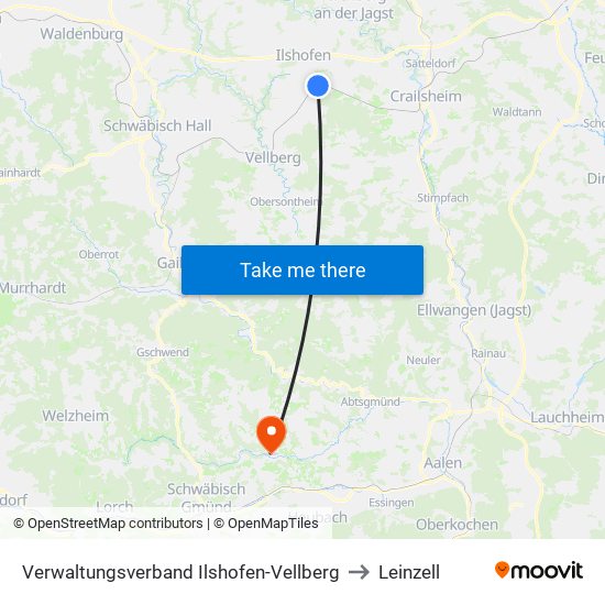 Verwaltungsverband Ilshofen-Vellberg to Leinzell map