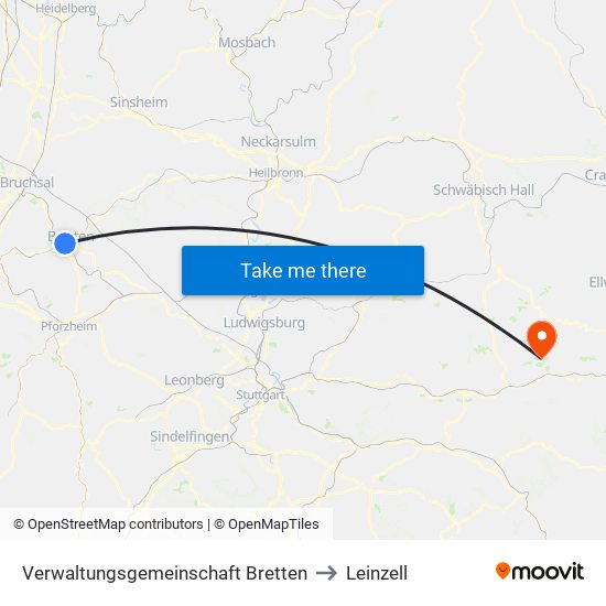 Verwaltungsgemeinschaft Bretten to Leinzell map