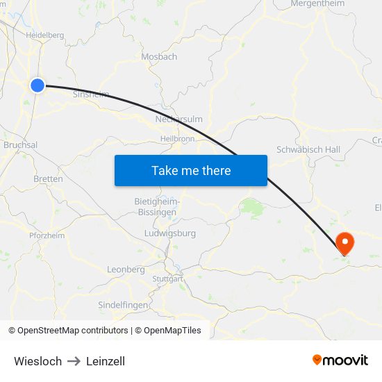 Wiesloch to Leinzell map