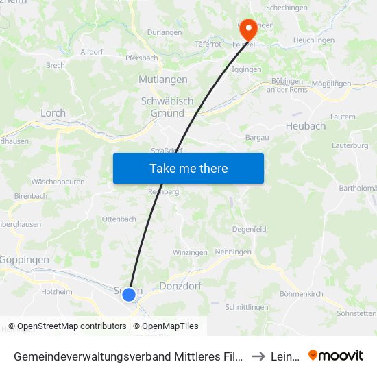 Gemeindeverwaltungsverband Mittleres Fils-Lautertal to Leinzell map