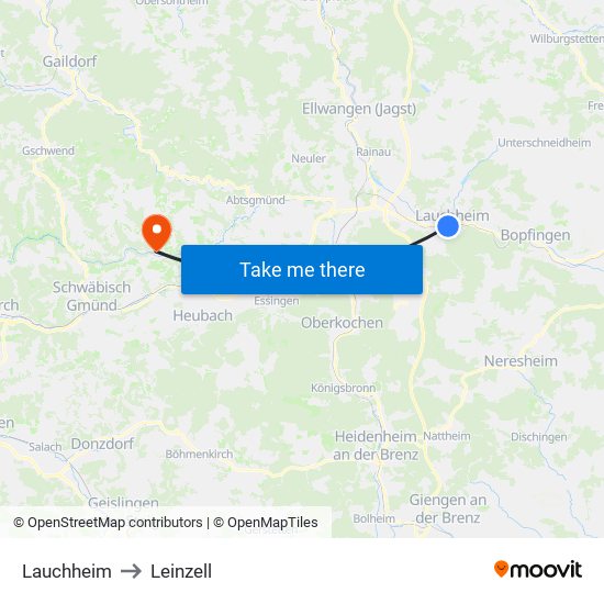 Lauchheim to Leinzell map