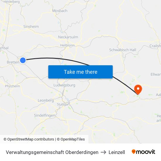 Verwaltungsgemeinschaft Oberderdingen to Leinzell map