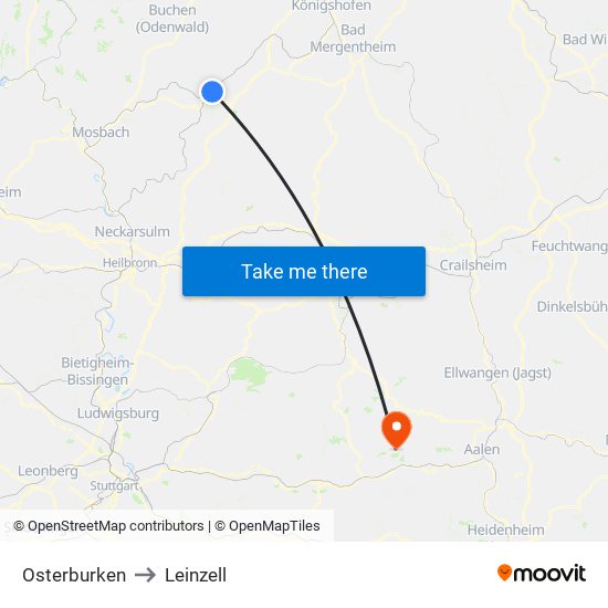 Osterburken to Leinzell map