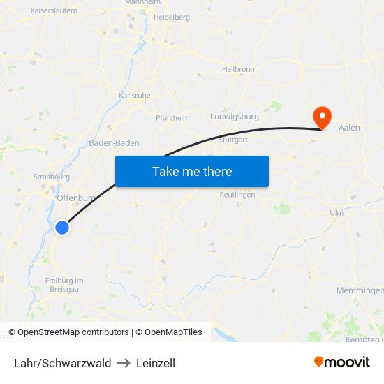 Lahr/Schwarzwald to Leinzell map