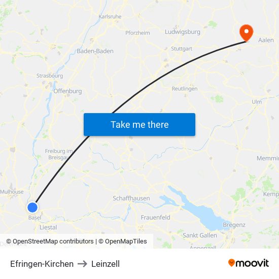 Efringen-Kirchen to Leinzell map