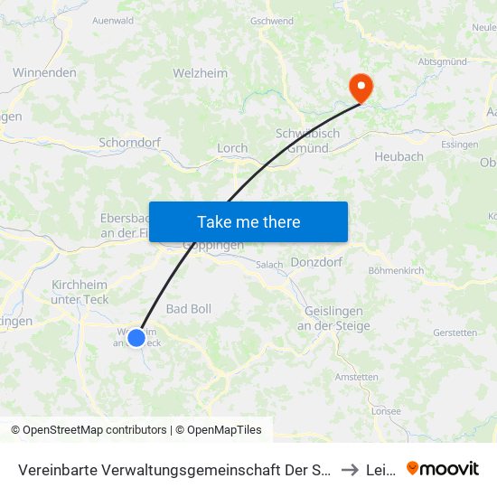 Vereinbarte Verwaltungsgemeinschaft Der Stadt Weilheim An Der Teck to Leinzell map