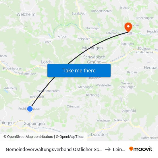 Gemeindeverwaltungsverband Östlicher Schurwald to Leinzell map