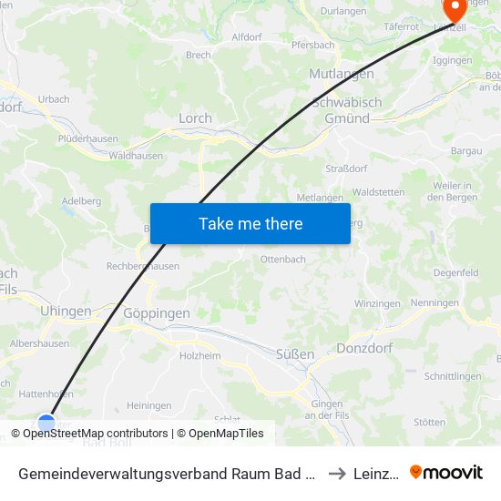 Gemeindeverwaltungsverband Raum Bad Boll to Leinzell map
