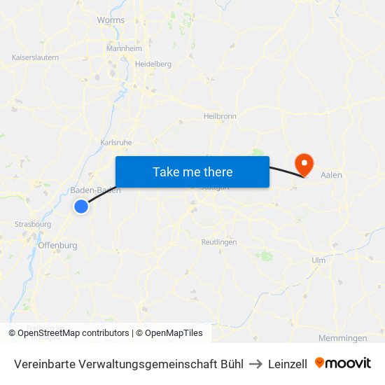Vereinbarte Verwaltungsgemeinschaft Bühl to Leinzell map